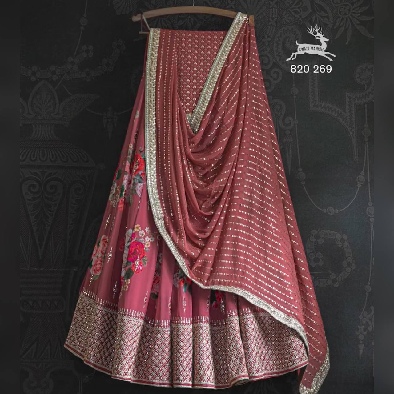 Pink Colored Digital Print With Embroidered Attractive Party Wear Silk Lehenga choli DC 551