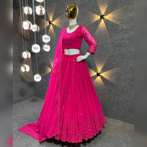 Rani Pink Colour Embroidered Attractive Party Wear Georgette Lehenga choli DC 548