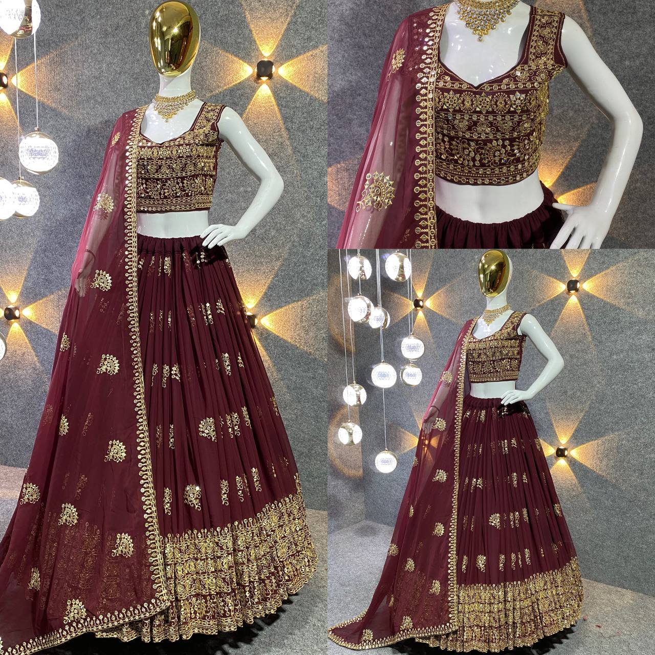 Maroon Colour Embroidered Attractive Party Wear Silk Lehenga