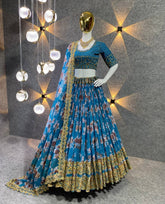 BLU Colored Party Wear Silk Material With Lehenga choli