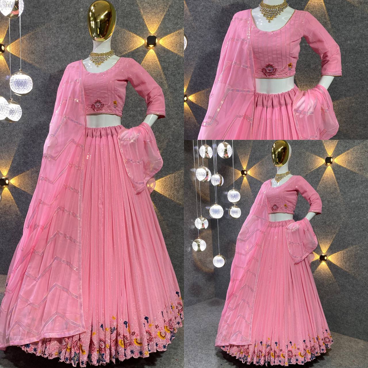 Party Wear Silk Lehenga Embroidered Attractive Regular-fit and is Made From High-Grade Fabrics  PINK