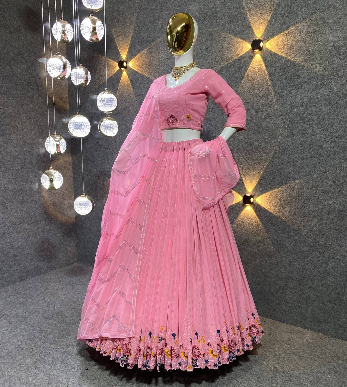 Party Wear Silk Lehenga Embroidered Attractive Regular-fit and is Made From High-Grade Fabrics  PINK