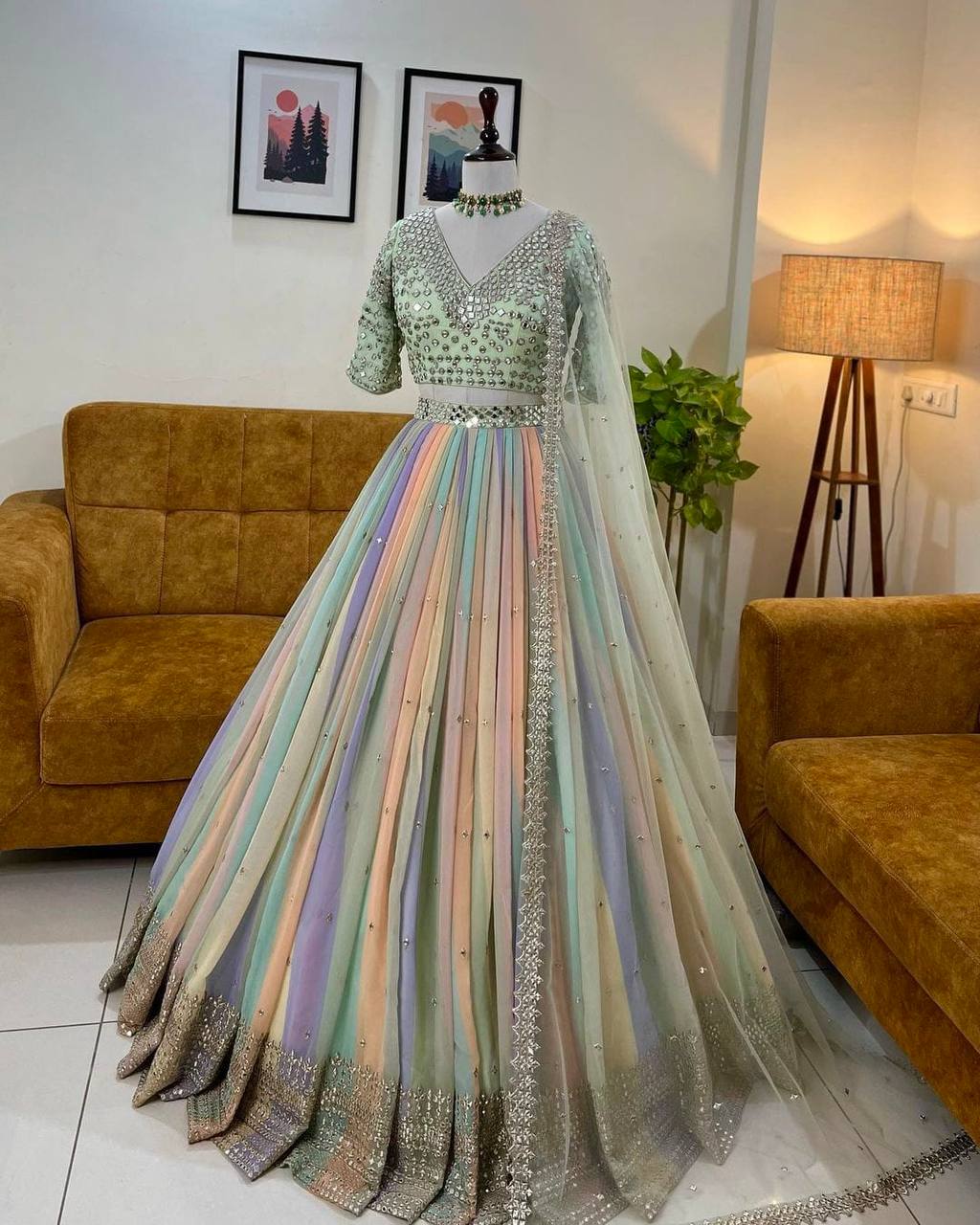 Multi Colour Digital Print Embroidered Attractive Party Wear Silk Lehenga choli DC 169