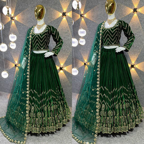 GreenColour Embroidered Attractive Party Wear viscose Velvet Lehenga choli
