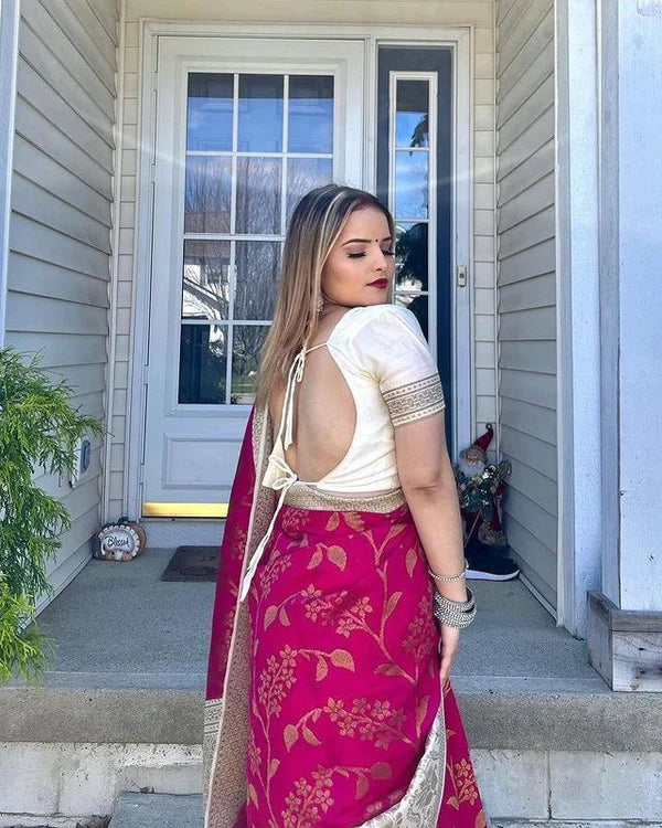 pink soft silk flower print saree