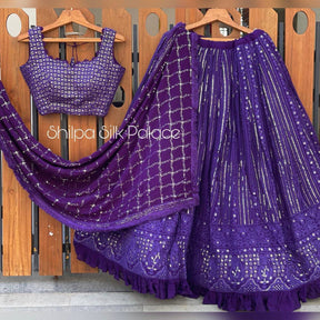 Rani and Purple Colour Embroidered Attractive Party Wear Silk Lehenga choli SD 1048
