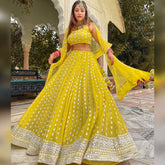 Lemon Yellow Colour Embroidered Attractive Party Wear Silk Lehenga choli SD1049
