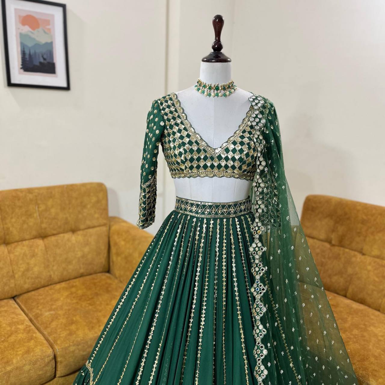 Green Colour Embroidered Attractive Party Wear Lehenga choli SD 1052