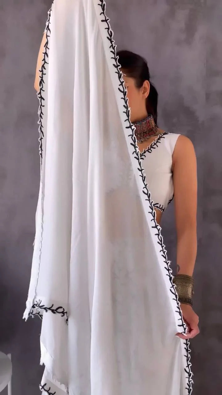 White Colour Embroidered Attractive Party Wear Silk Lehenga choli SD 202