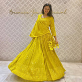 Lemon Yellow Colour Embroidered Attractive Party Wear Silk Lehenga SD 1059