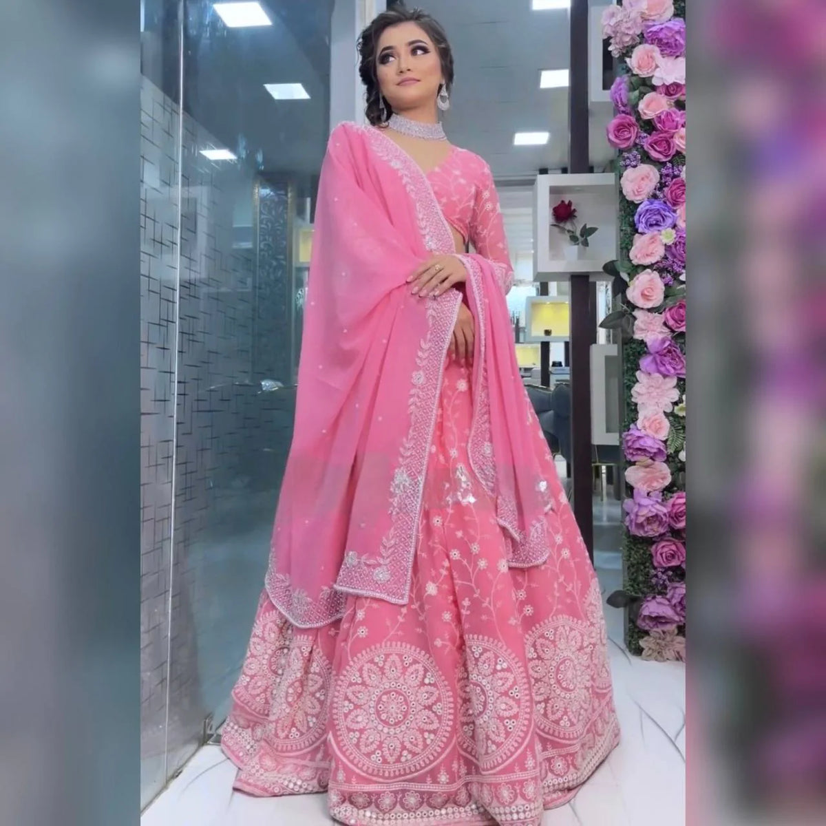 Pink Colour Embroidered Attractive Party Wear Silk Lehenga choli SD 1062
