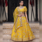 Yellow colour Colour Embroidered Attractive Party Wear Silk Lehenga choli SD 1065