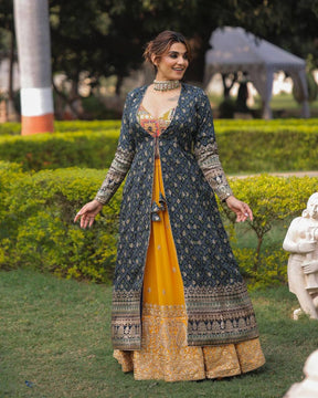Party Wear Look Heavy Embroidery Sequence Work Lehenga and Koti