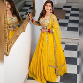 Yellow colour Colour Embroidered Attractive Party Wear Silk Lehenga choli SD 223
