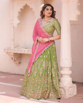 Faux Georgette 9mm Sequence Work. *(Canvas Patta)Embroidered Attractive Party Wear Silk Lehenga choli SD 222