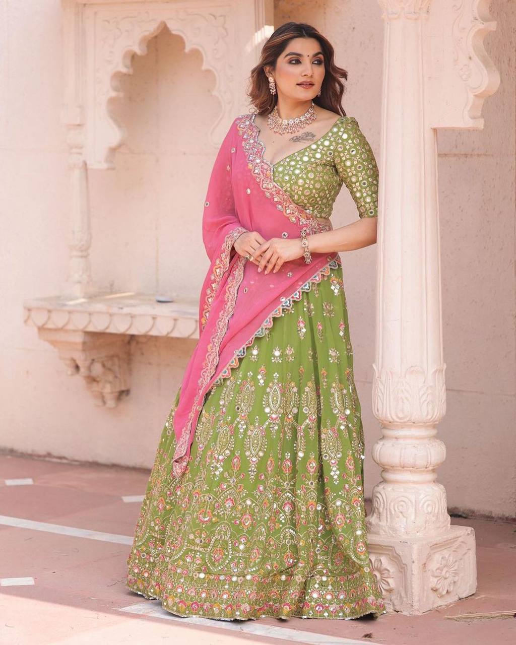 Faux Georgette 9mm Sequence Work. *(Canvas Patta)Embroidered Attractive Party Wear Silk Lehenga choli