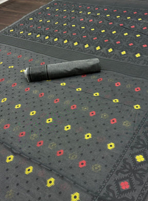 Black Color Linen Cotton Slab Weaving Banarasi Silk Saree | Vootbuy