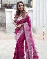 Radiant Purple Banarasi Soft Lichi Saree with Silver Weaving