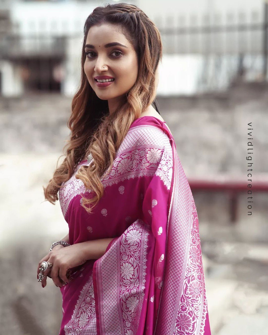 Luxurious Purple Banarasi Soft Lichi Saree with Silver Zari Work